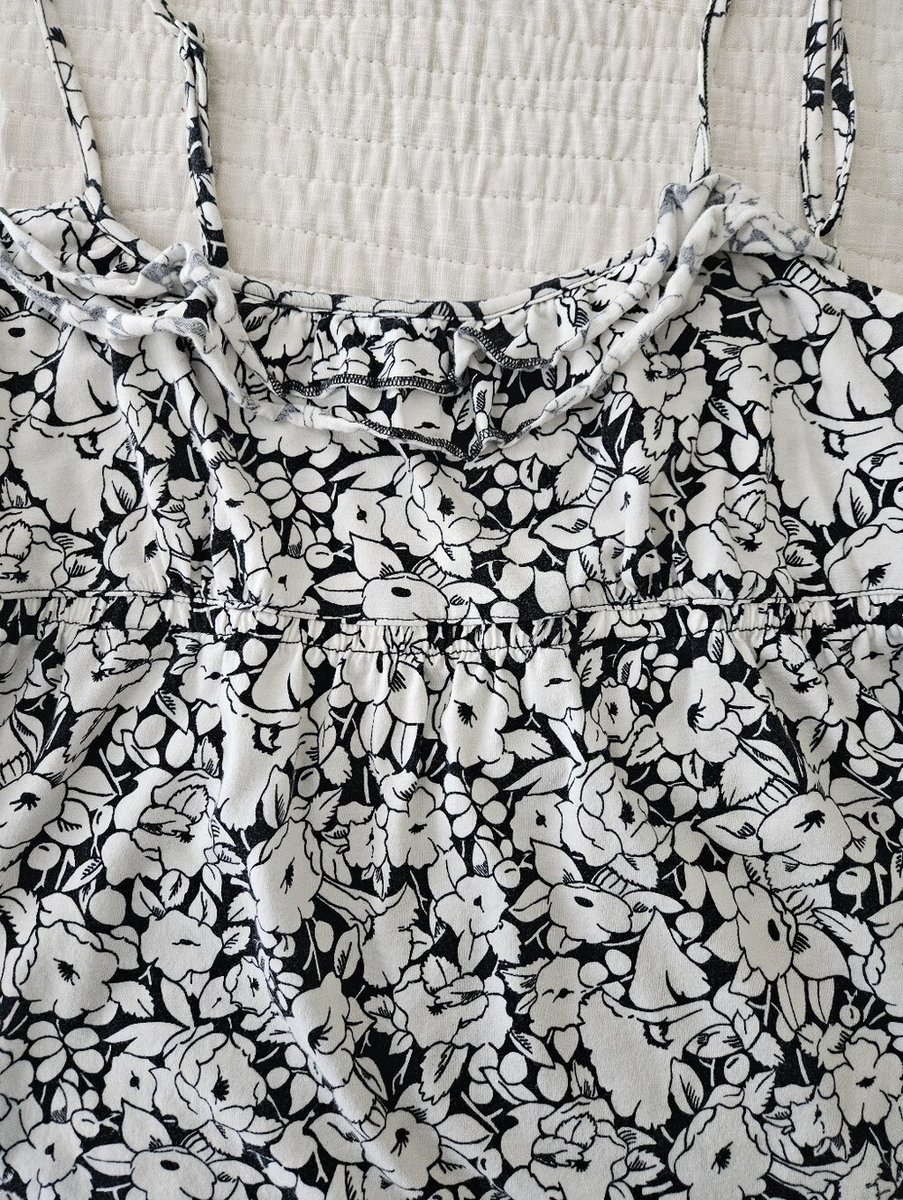 Ann Taylor Loft Black & White Floral With Ruffel At Top Slip Dress T- Straps-Med - Picture 7 of 7